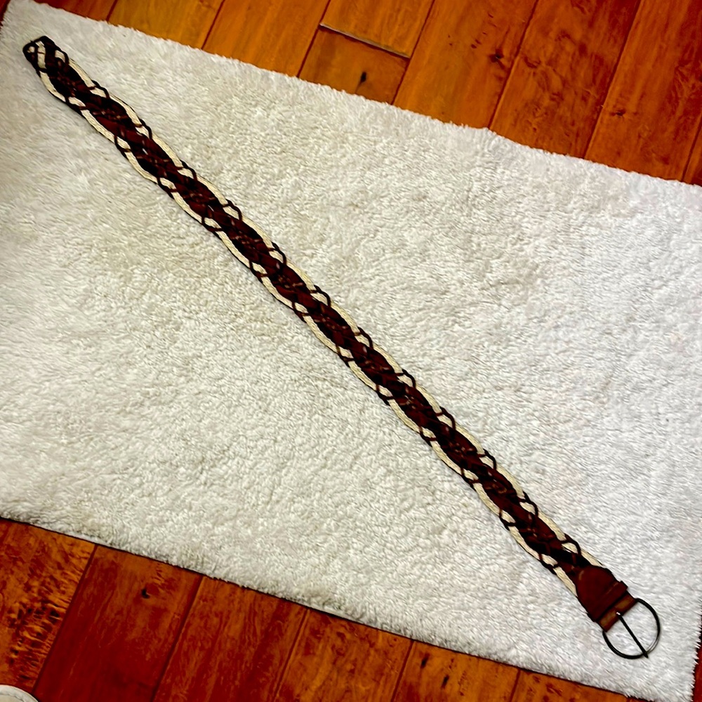 Brown braided velvet lace faux leather belt size 3